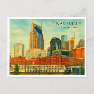 Postal Festiva Horizonte urbano de Nashville Tennessee en acuarel