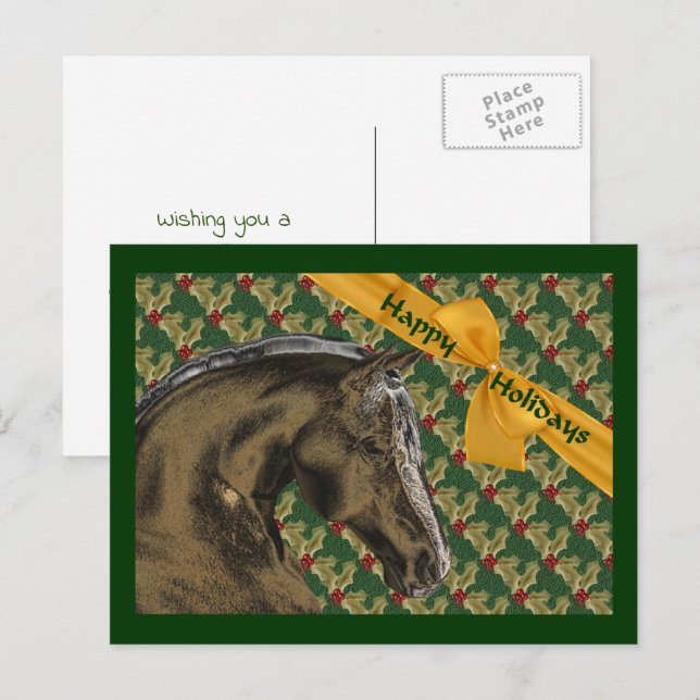 Postal Festiva Horse And Holly Christmas Holiday Customizable (Anverso / Reverso)