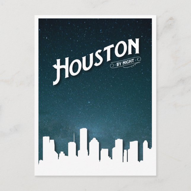 Postal Festiva Houston por Night Skyline - Houston, Texas, Estado (Anverso)