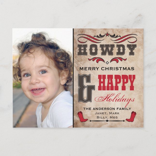 Postal Festiva Howdy Cowboy Western Xmas Phostcard (Anverso)