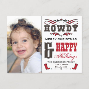 Postal Festiva Howdy Cowboy Western Xmas Phostcard