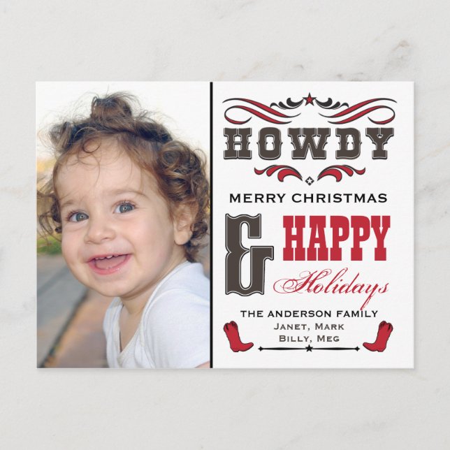 Postal Festiva Howdy Cowboy Western Xmas Phostcard (Anverso)