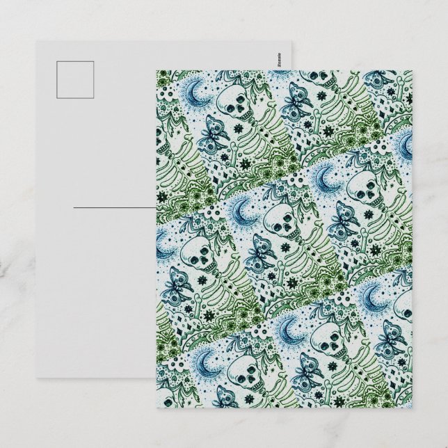 POSTAL FESTIVA HUESOS EN EL ESQUELETO DEL JARDÍN, BOCA DE ARTE FO (Anverso / Reverso)