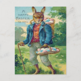 Postal Festiva Huevo color canasta de conejo de Pascua