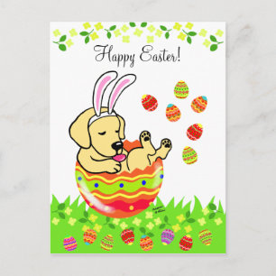 Postal Festiva Huevo de Pascua Amarillo Labrador Personalizado de