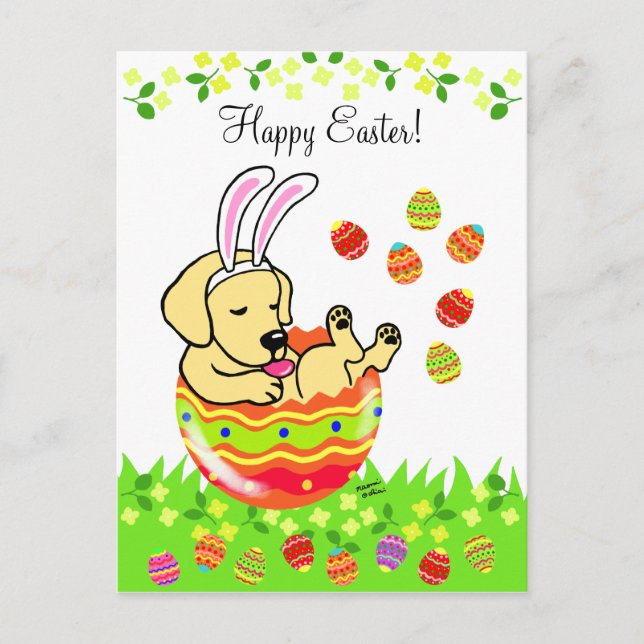 Postal Festiva Huevo de Pascua Amarillo Labrador Personalizado de (Anverso)