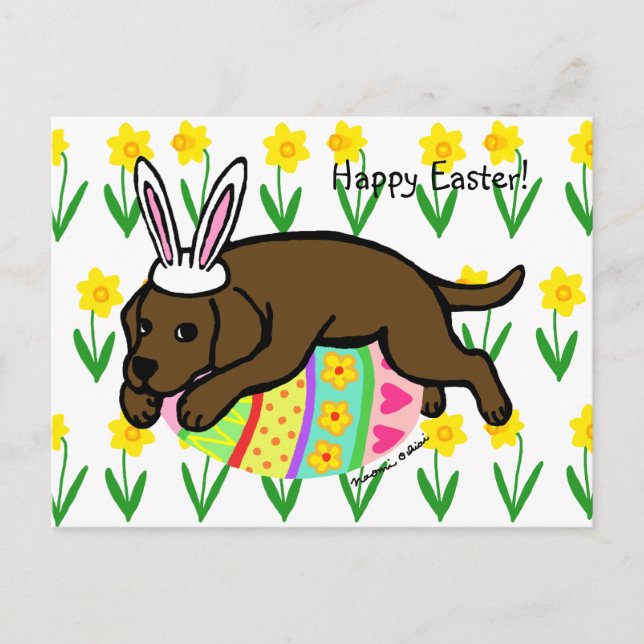 Postal Festiva Huevo de Pascua Chocolate Labrador Personalizado (Anverso)