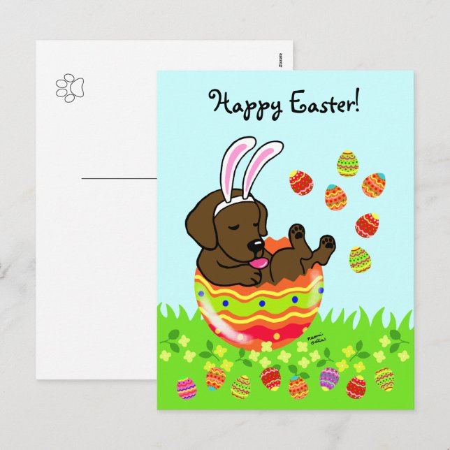 Postal Festiva Huevo de Pascua Chocolate Labrador Personalizado d (Anverso / Reverso)