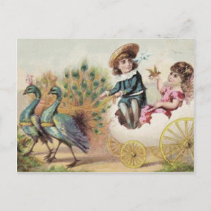 Postal Festiva Huevo de Pascua de avestruz para niños victorianos