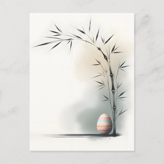 Postal Festiva Huevo de Pascua de bambú Minimal Zen Spring (Anverso)