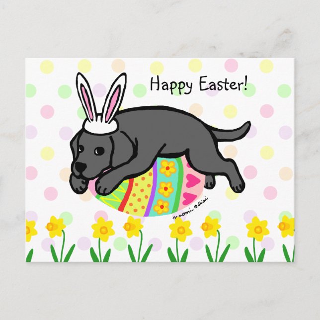 Postal Festiva Huevo de Pascua Labrador Negro Personalizado (Anverso)
