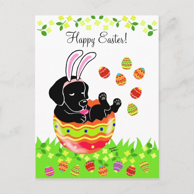 Postal Festiva Huevo de Pascua Labrador Negro Personalizado de Ca (Anverso)