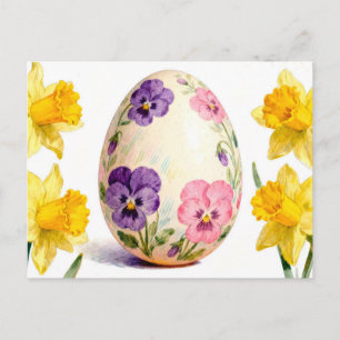 Postal Festiva Huevo de Pascua pintado con pensamiento al agua