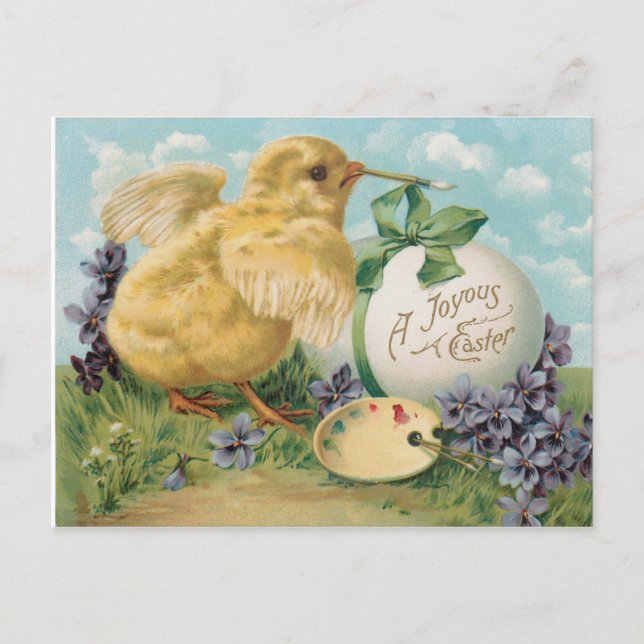 Postal Festiva Huevo de Pascua pintado de pollo de época (Anverso)