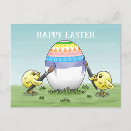 Postal Festiva huevo de Pascua pintado por las gallinas