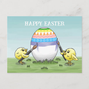 Postal Festiva huevo de Pascua pintado por las gallinas