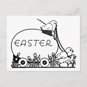 Postal Festiva Huevo de Pascua Retro y Colores de Chicas