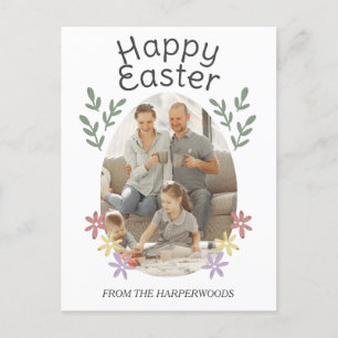 Postal Festiva Huevo de Pascua simple de Floral, foto de la famil