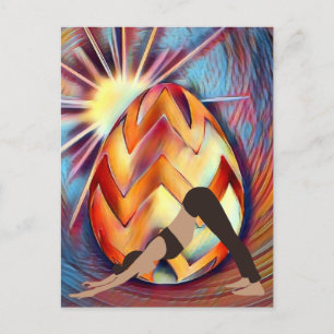 Postal Festiva Huevo de Pascua Sunshine y meditación Chica de yog