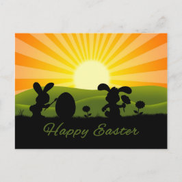 Postal Festiva Huevo de pintura de conejo de Pascua