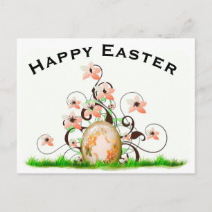 Postal Festiva Huevo y flores de Pascua