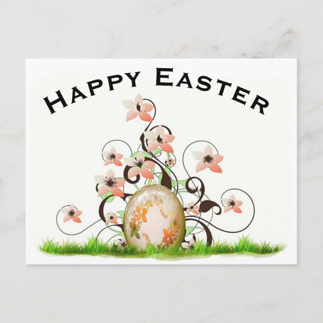 Postal Festiva Huevo y flores de Pascua (Anverso)