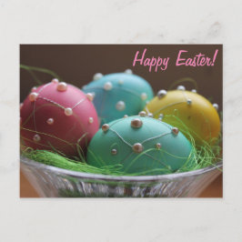 Postal Festiva Huevos coloridos horizontales de "Pascua feliz"