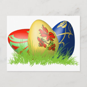Postal Festiva huevos de 3D Pascua en hierba