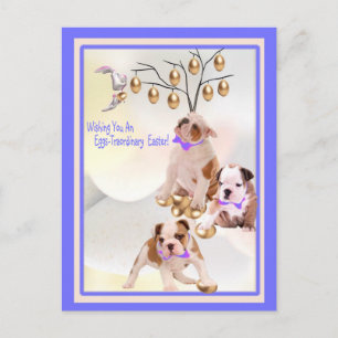 Postal Festiva Huevos de Cachorro de bulldog - Deseos de Pascua T