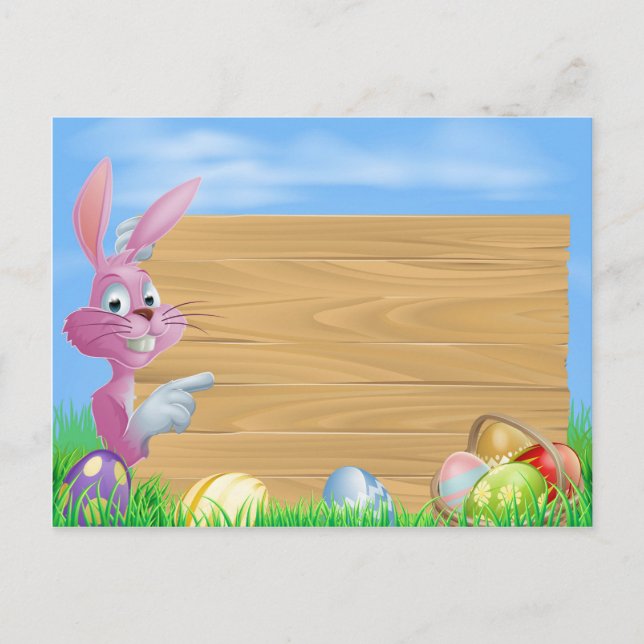 Postal Festiva Huevos de chocolate rosa signo conejo de Pascua (Anverso)