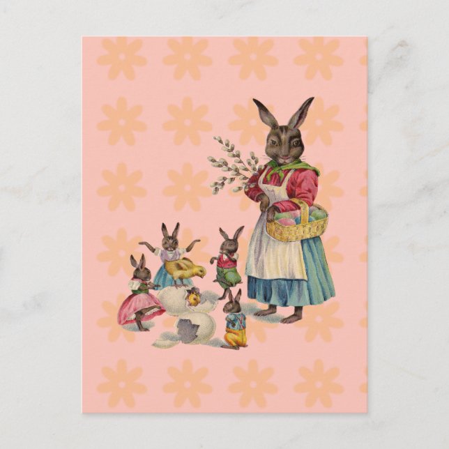 Postal Festiva Huevos de conejo de pollo de Pascua (Anverso)