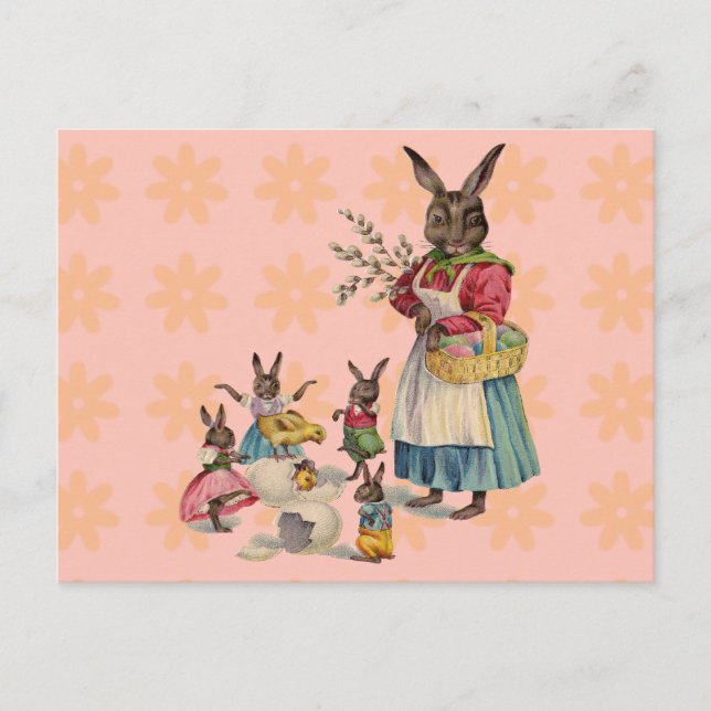 Postal Festiva Huevos de conejo de pollo de Pascua (Anverso)