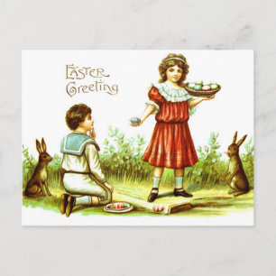 Postal Festiva Huevos de los conejitos de los niños del Victorian