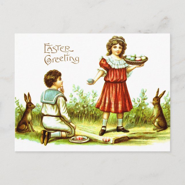 Postal Festiva Huevos de los conejitos de los niños del Victorian (Anverso)