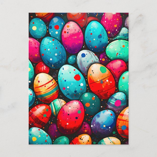 Postal Festiva Huevos de Pascua Arcoíris Acuarela (Anverso)