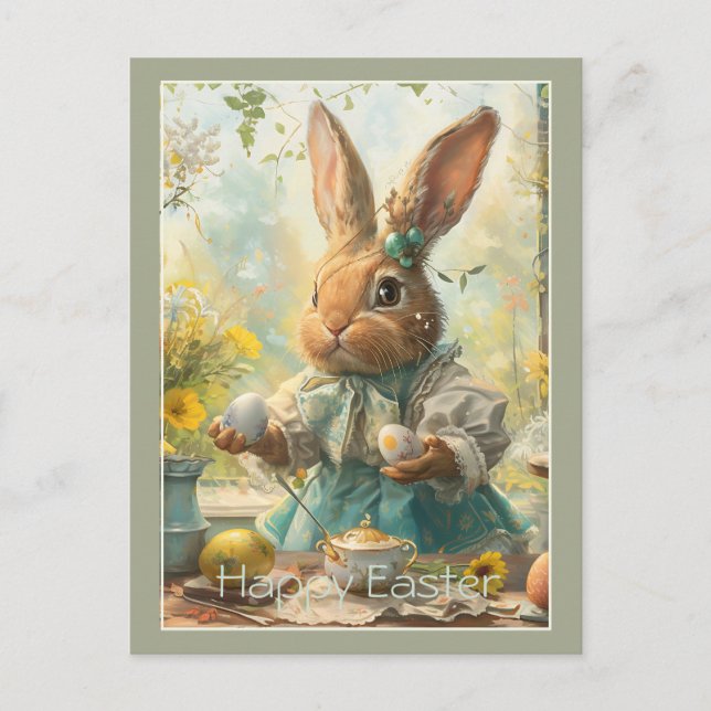 Postal Festiva Huevos de Pascua de conejito lindo (Anverso)