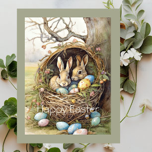 Postal Festiva Huevos de Pascua de Conejito Lindo Bosque