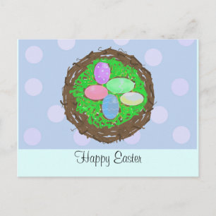Postal Festiva Huevos de Pascua en un Nido de Ramitas