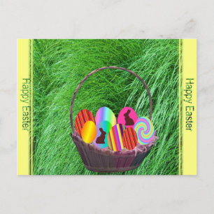 Postal Festiva Huevos de Pascua en una canasta