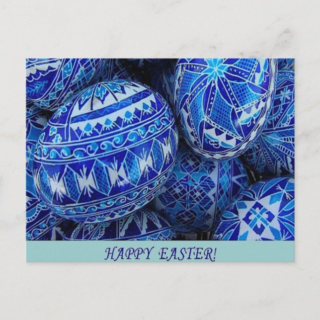 Postal Festiva Huevos de Pascua felices azules (Anverso)