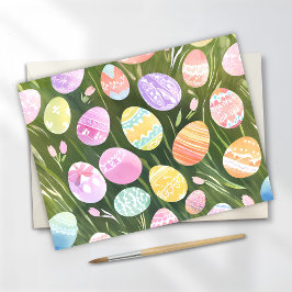 Postal Festiva Huevos de Pascua Pastel | Hermosa Acuarela de Prim