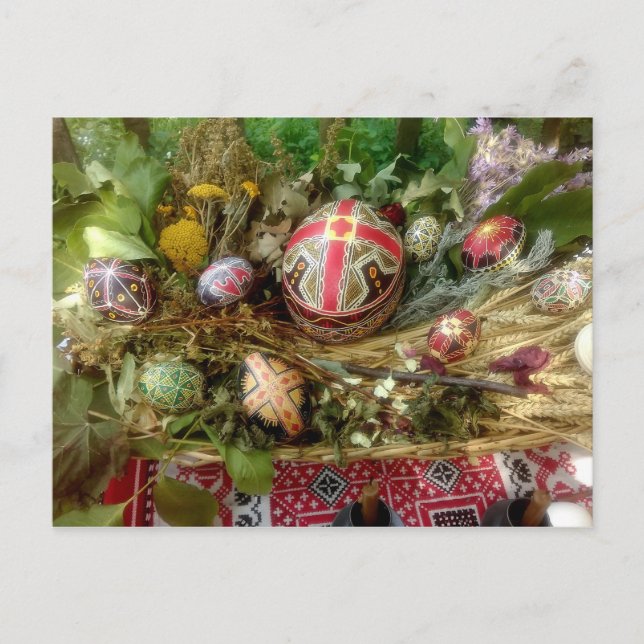 Postal Festiva Huevos de Pascua pintados a mano (Anverso)