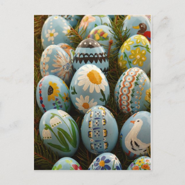 Postal Festiva Huevos de Pascua pintados de azul (Anverso)