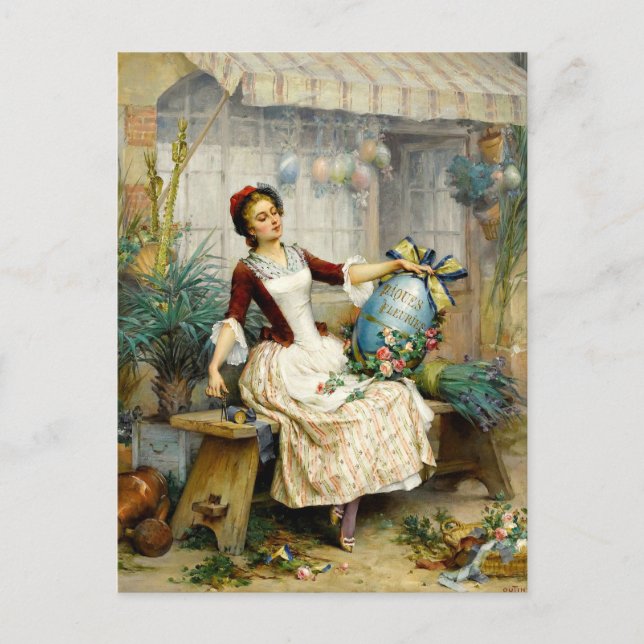 Postal Festiva Huevos de Pascua, pintura de época (Anverso)