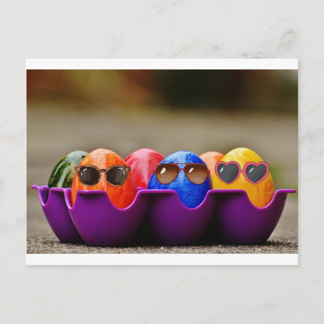 Postal Festiva Huevos de Pascua que llevan las gafas de sol, (Anverso)