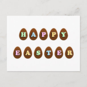 Postal Festiva Huevos felices de chocolate de Pascua