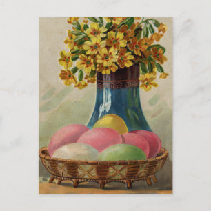 Postal Festiva Huevos Flores Canasta Pascua Antiguo