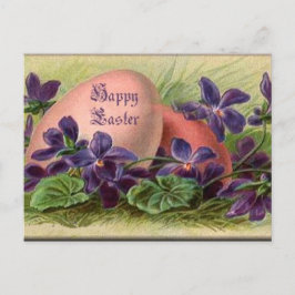 Postal Festiva Huevos y violetas de Pascua