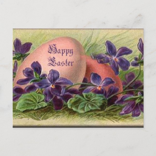 Postal Festiva Huevos y violetas de Pascua (Anverso)