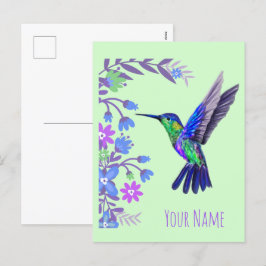 Postal Festiva Hummingbird Diseño Flores Botánicas Aves Amantes